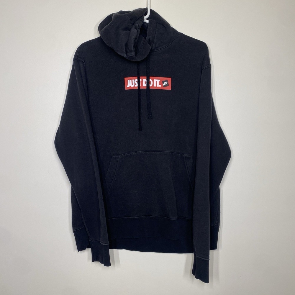 Nike Just Do It Hoodie Men's Large Pullover Fleece Sweatshirt Black